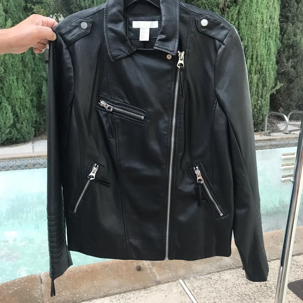 H&M Sleek Black Faux Leather Jacket with Silver Accents - Picture 2 of 6